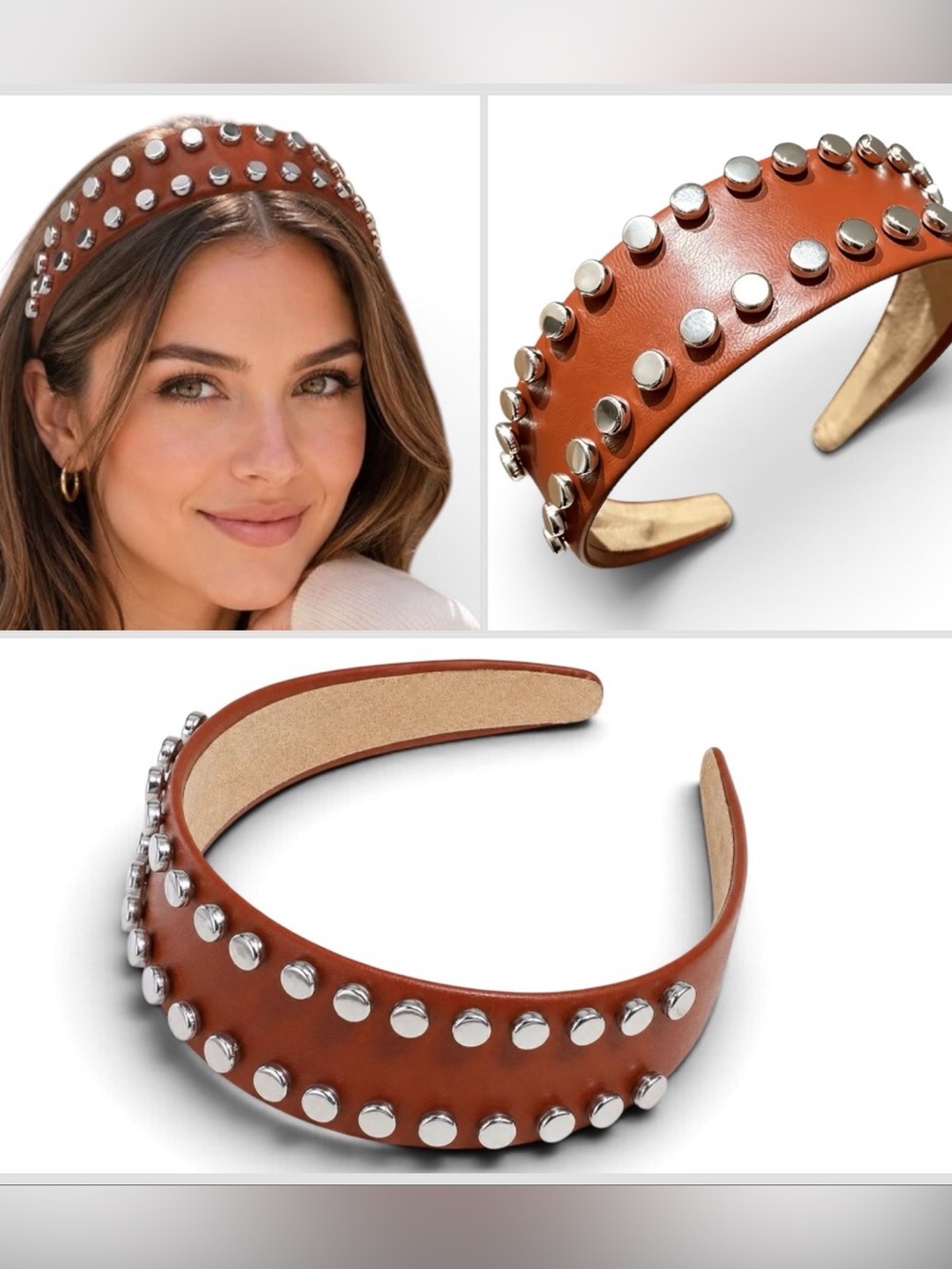 Studded Brown Leather Headband